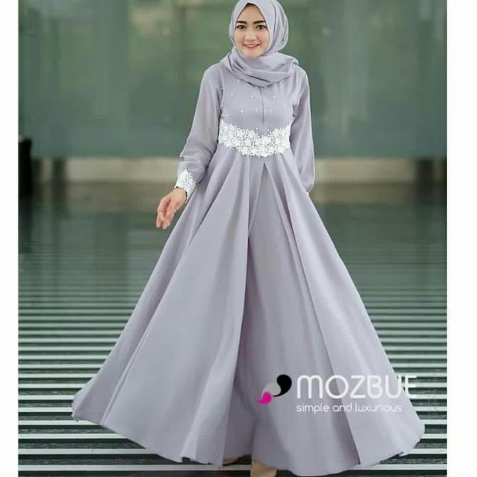 MURAH Gamis Dress Kondangan Maxi Polos Jumbo Busui PALOMA Warna Abu Grey