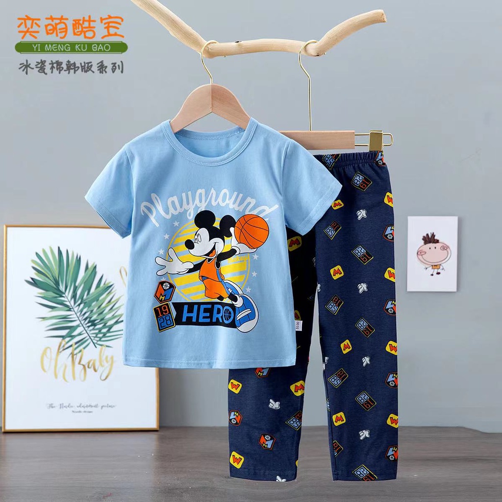 FORSLEEP CP2323 MICKEY Piyama 1-9 Tahun KUBAO Atasan Lengan Pendek Celana Panjang Baju Tidur Anak La