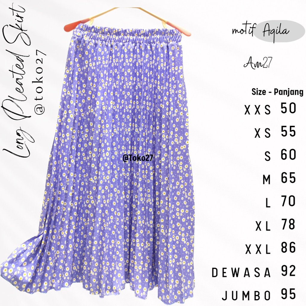 Long Pleated Skirt Kids Rok Plisket Anak 1-12 tahun - Panjang Motif Akila