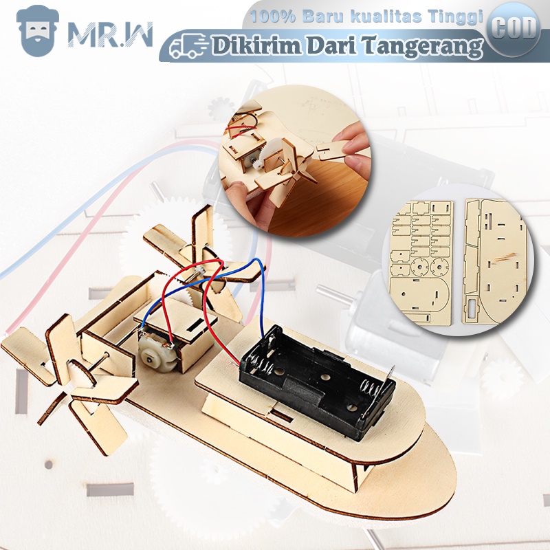 Mainan Kapal Rakit Elektrik Puzzle DIY Rakit Perahu Kayu Elektrik Untuk DIY Anak