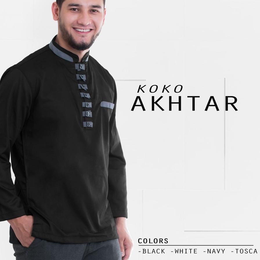 ➼ Baju Pakaian Atasan Koko Pria Muslim Elegan Bahan Cotton Adem Lengan Panjang Kerah Sanghai Premium Original ➹