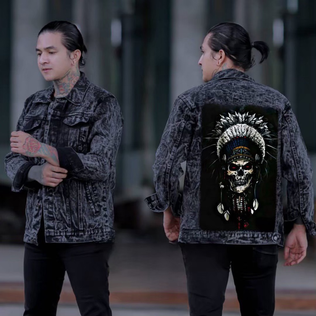 Trabas Official Store - JAKET JEANS SANDWASH PRINTING JAKET JEANS GAMBAR BELAKANG motip Dayak - jake
