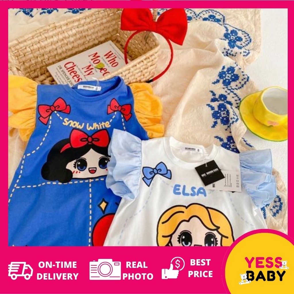 YESSBABY SIZE(90-140)Kaos COCO PRINCESS Dress Anak Perempuan Bayi Putri Kartun Anak Cewek Gaun Berusia 1-7 Tahun Kaos Snow White Frozen Elsa