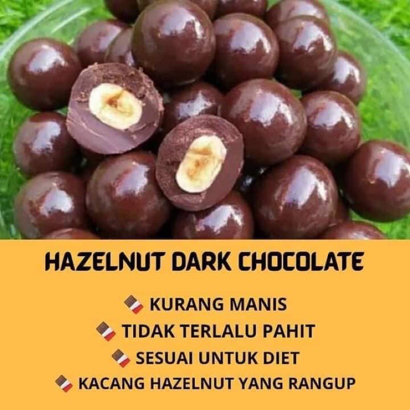 

COKLAT ISI HAZELNUT 1KG DARK CHOCOLATE HAZELNUT