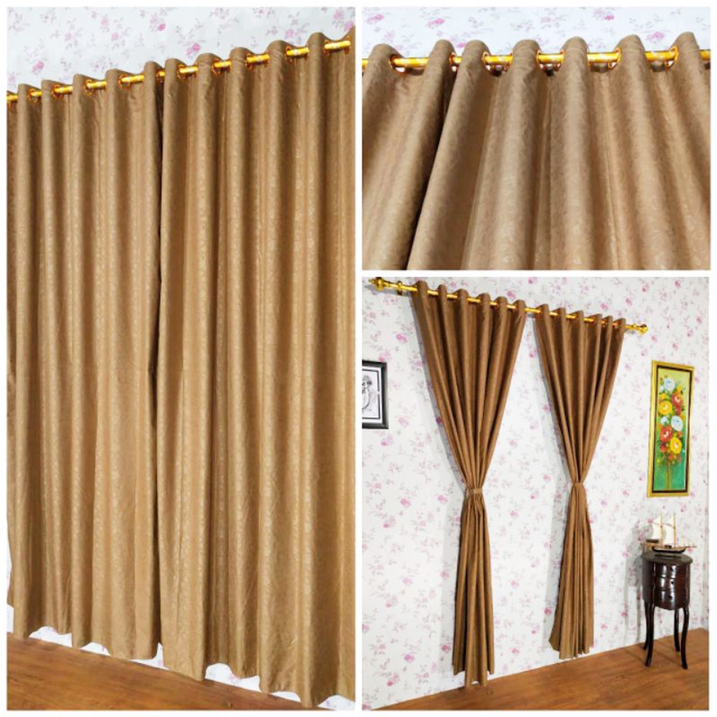 ✅COD Hordeng Gorden Pintu Jendela Smokring 12 Ring 135x220 Warna Polos Embos Coklat Hiasan Dekorasi Kamar Ruang Tamu Perlengkapan Rumah