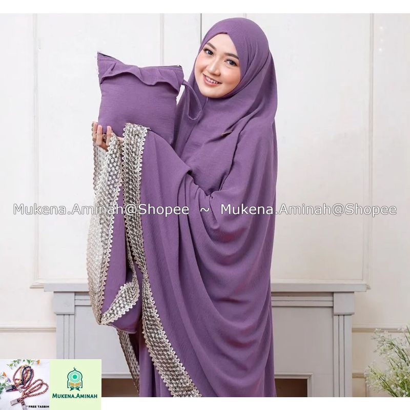 MUKENA.AMINAH PAKET HAMPERS MUKENA DEWASA CRINKEL AIRFLOW 3IN1 JUMBO RENDA IMPORT RASHEDA