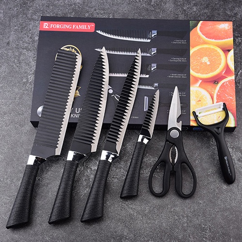 Pisau Gunting Dapur Set 6 in 1 Super Tajam Knife 6 pcs Hitam