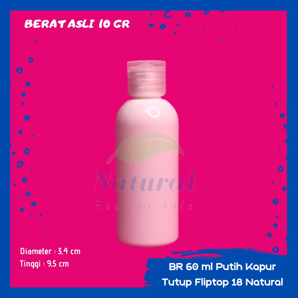 BOTOL 60ML  PUTIH NECK 18 BAHAN PET FLIPTOP