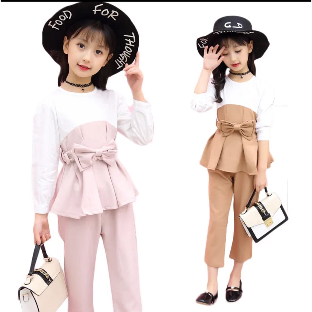 qfs - setelan anak ivana / setelan kids ivana / ivana formal / cream / dusty / free belt / terbaru