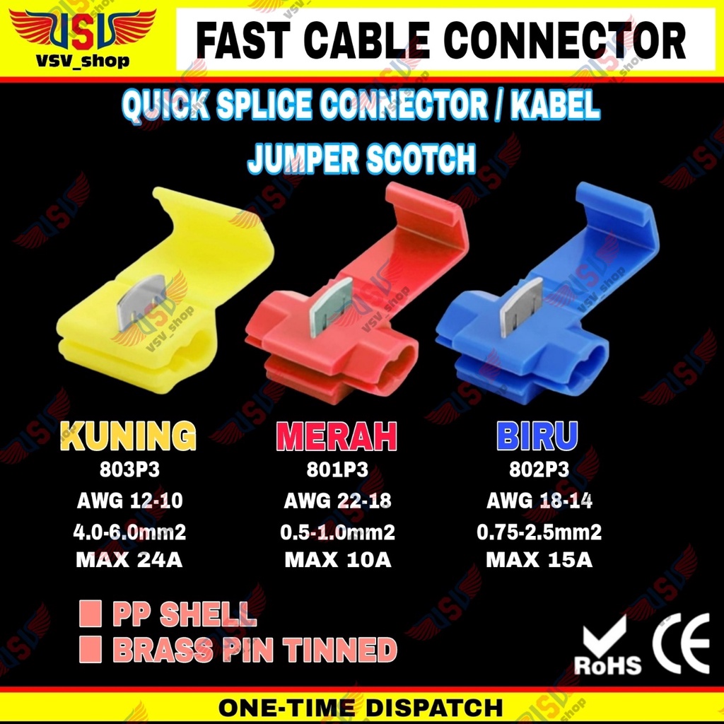 Konektor kabel listrik Jumper Scotch Lock Quick Cable Connector Sambungan Kabel 105PCS