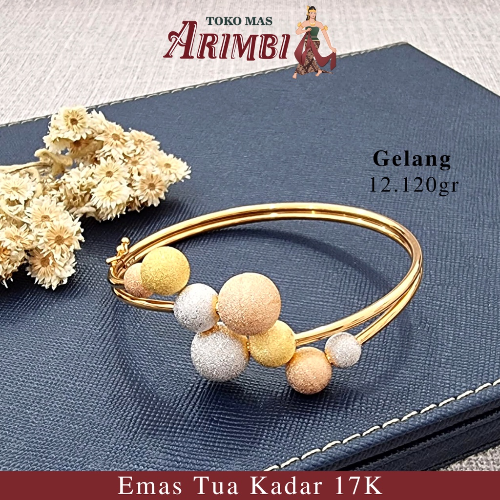 Gelang Emas Bangle Kolong Oval Bola-Bola Pasir 3 Warna