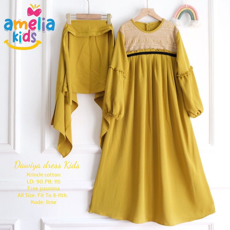 Dawiya//Titian set dress kids Free jilbab, bahan Krinkle cotton, Ld.90 Pb.115, by Amelia kids