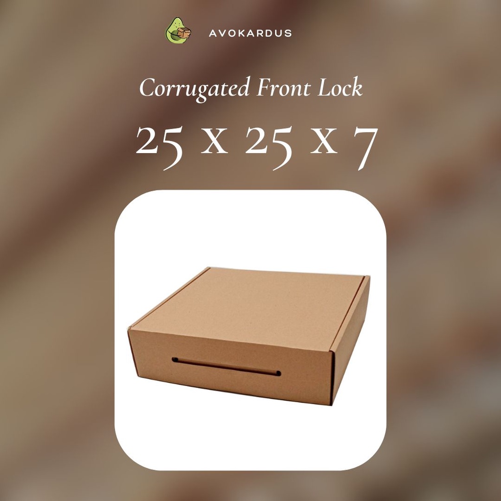 

Kardus Corrugated Die Cut 25x25x7 Front Lock Kotak Dus Cake Coklat