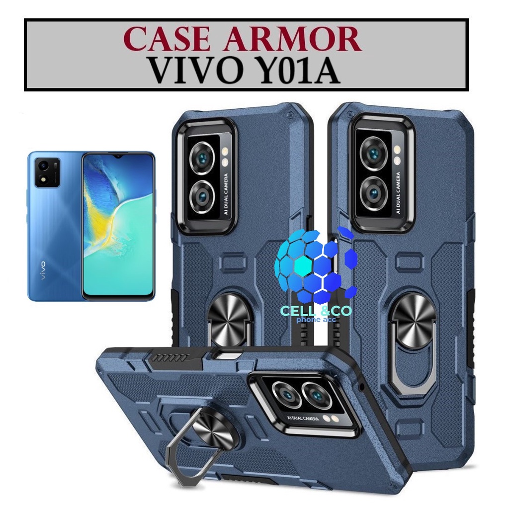 Case Armor VIVO Y01A Iring Cincin Magnetic Kesing Hp Protect kamera Premium Hard Case Standing Robot Pelindung Kamera