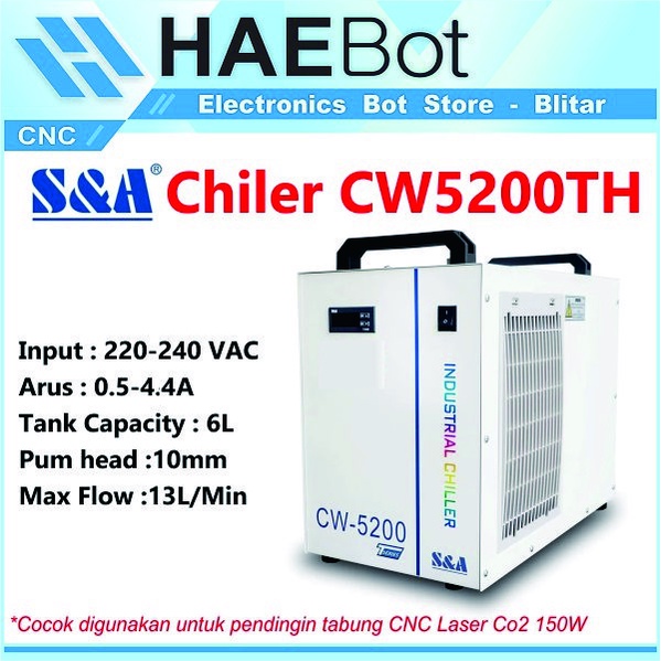[HAEBOT] S&amp;A Chiller Chiler CW5200TH 220V Pendingin Tabung CNC Laser CO2 Industrial Water Cooling Mesin Cutting CW5200