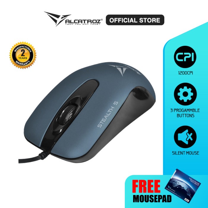 Moga Alcatroz Silent Mouse Wired Stealth 5 (1200Cpi) 2 Tahun Garansi Resmi