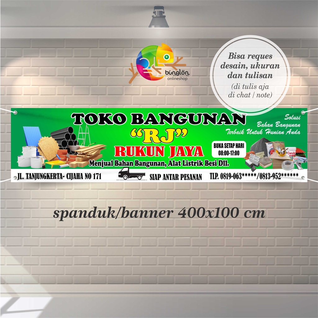 Spanduk Banner 400x100 Cm Spanduk Toko Bahan Bangunan, Spanduk Murah Berkulitas custom