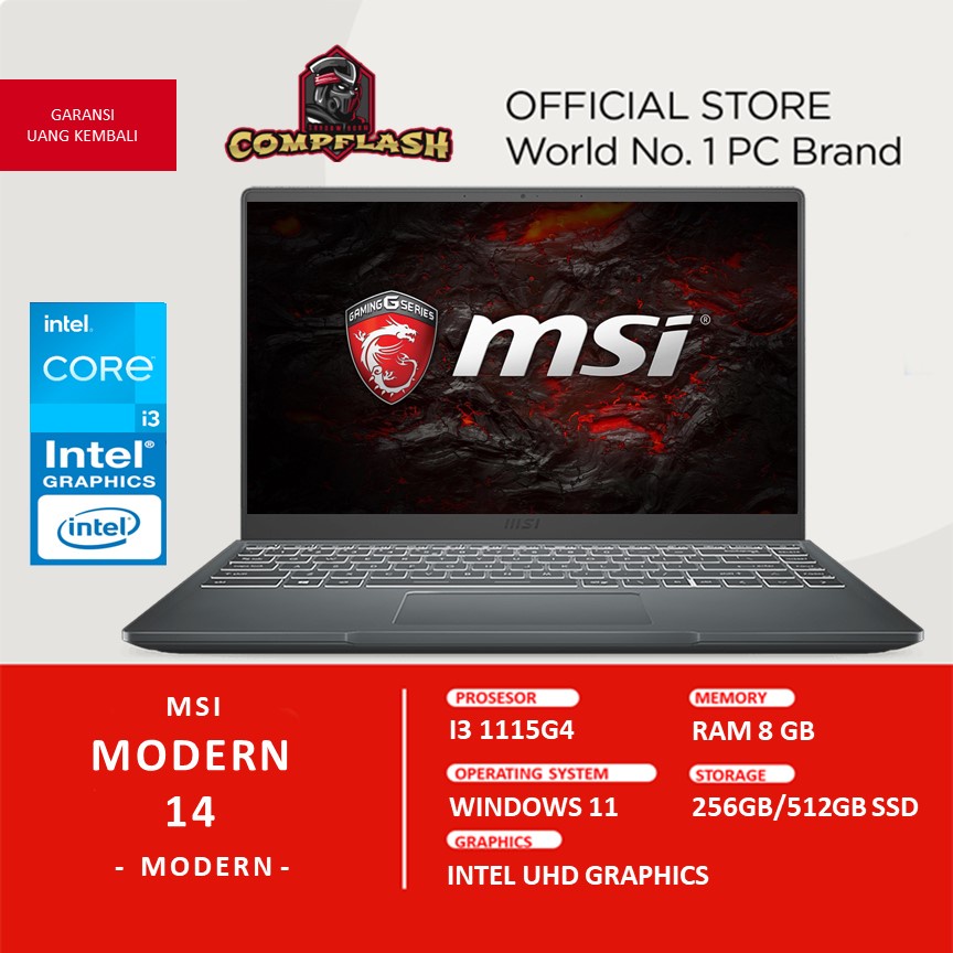 LAPTOP MSI MODERN 14 INTEL I3 1115G4 RAM 8GB 512GB SSD W11 14.0FHD IPS BACKLIGHT