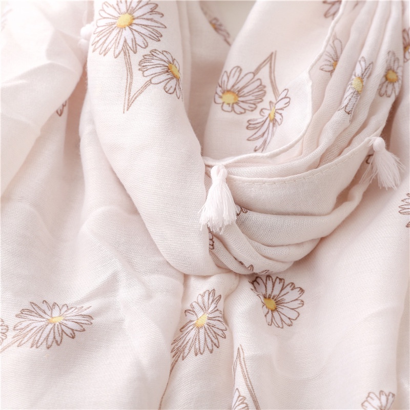 ITSFRIDAY KIYONA Scarf - Premium Pashmina Shawl Selendang Syal Pasmina Hijab Import Motif Etnik Yasmine White Tassel