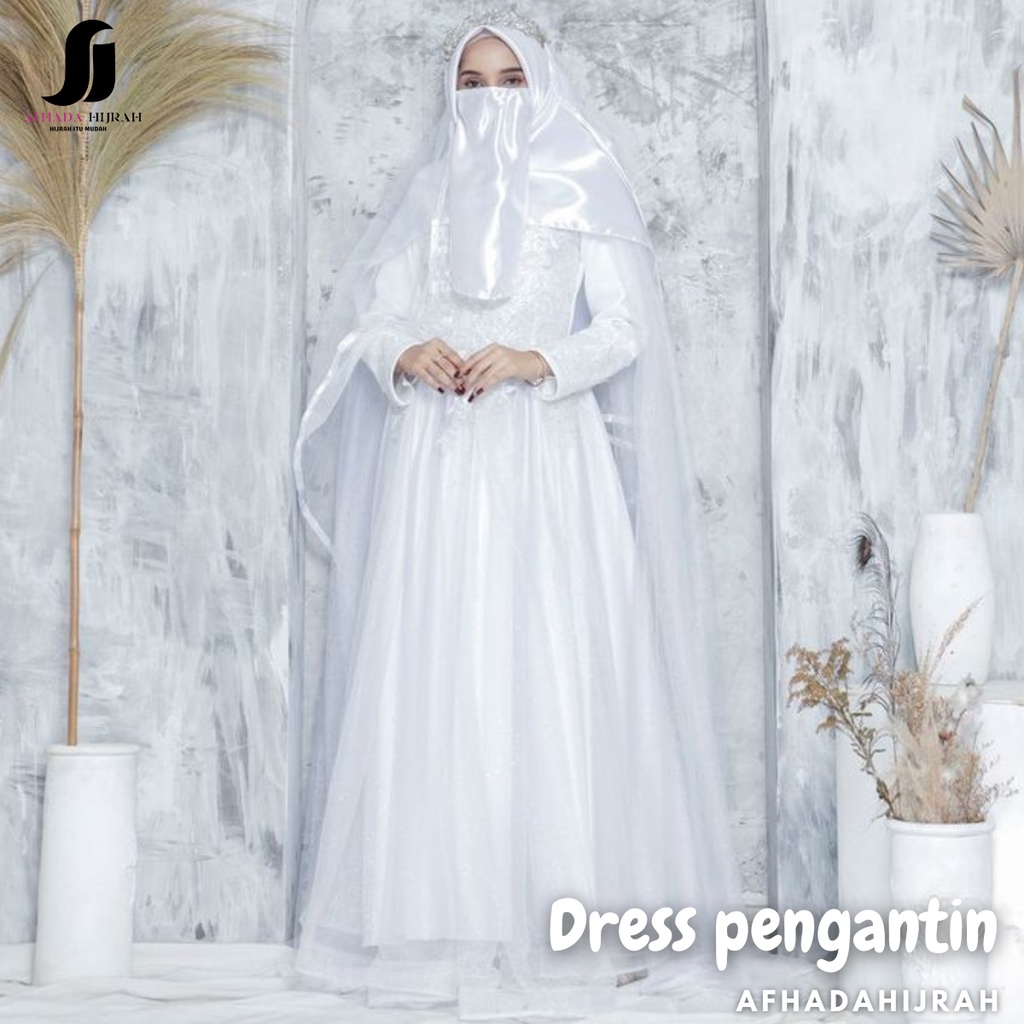Gaun pengantin dress pesta syari AFHADAHIJRAH formal deep silver  terbaru baju hijab free cadar