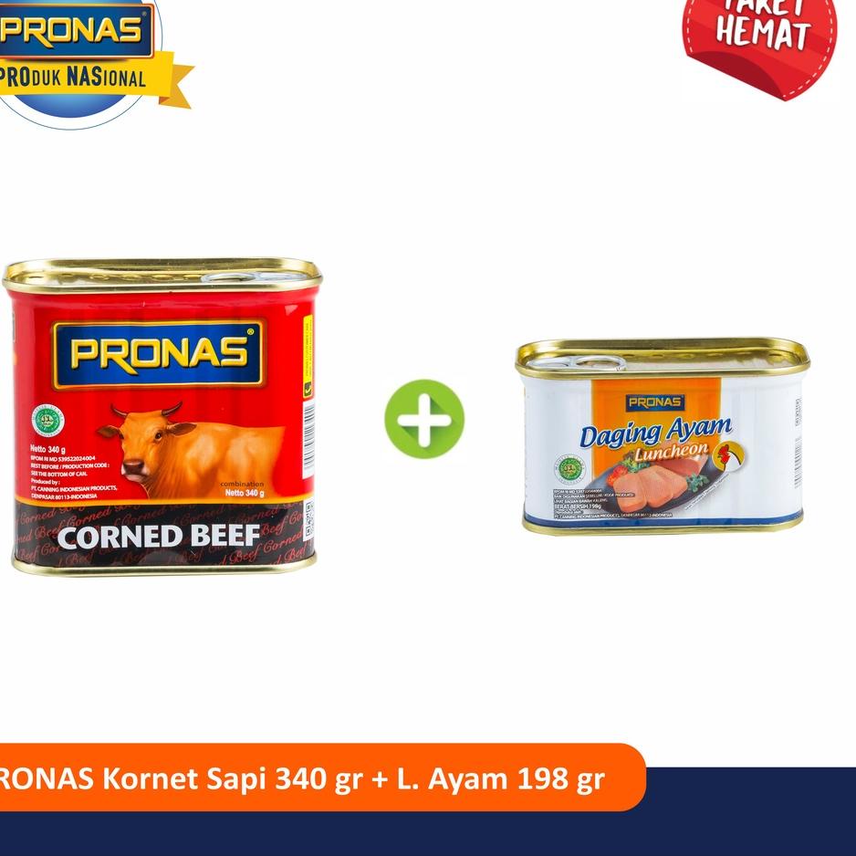 

✪ Pronas Kornet Sapi 340 g dan Luncheon Ayam 198 g bundling 2 pcs ♖