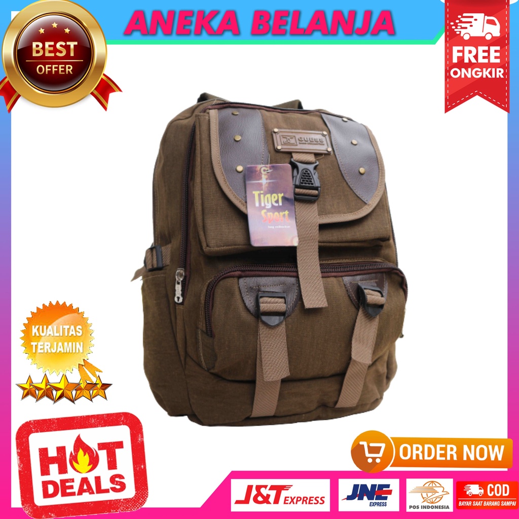 Tas Ransel Backpack Distro Kanvas Guess Warna Coklat Muda Ransel Pria Wanita Keren Bahan Kanvas Tebal Berkualitas