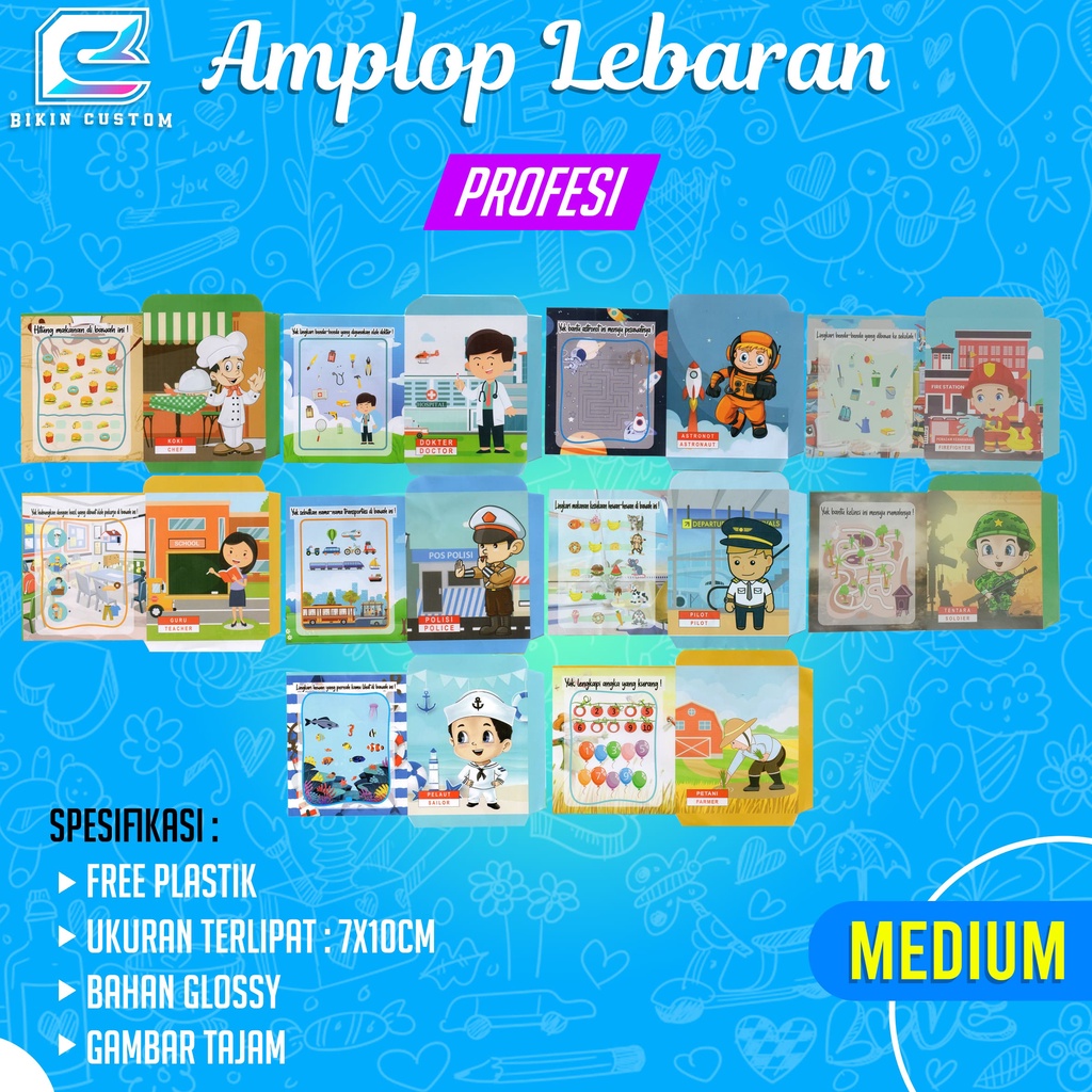 

Amplop Lebaran Medium motif Profesi anak 1000 lembar belum dilem