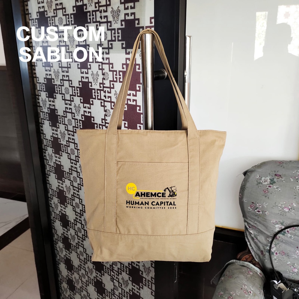 ToteBag Resleting Wanita bahan kanvas Sueding Polos dan Canvas motif aesthetic model Korea style  bisa custom sablon untuk tas seminar kuliah tas belanja gift souvenir dll