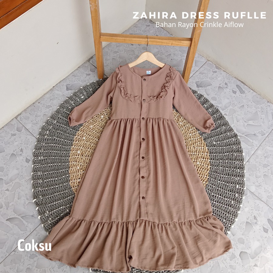 Gamis Zahira Ruffle Dress usia 3 - 6Tahun Bahan Rayon Crinkle Airflow//Gamis anak polos//gamis terlaris//termurah