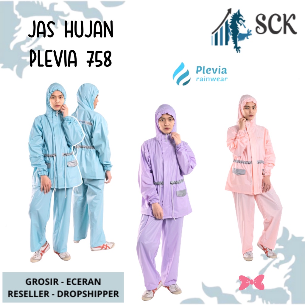 Jas Hujan Plevia 758 Dewasa Model Setelan Polos Jumbo - Raincoat Mantel Setelan Wanita Dewasa Plevia GROSIR