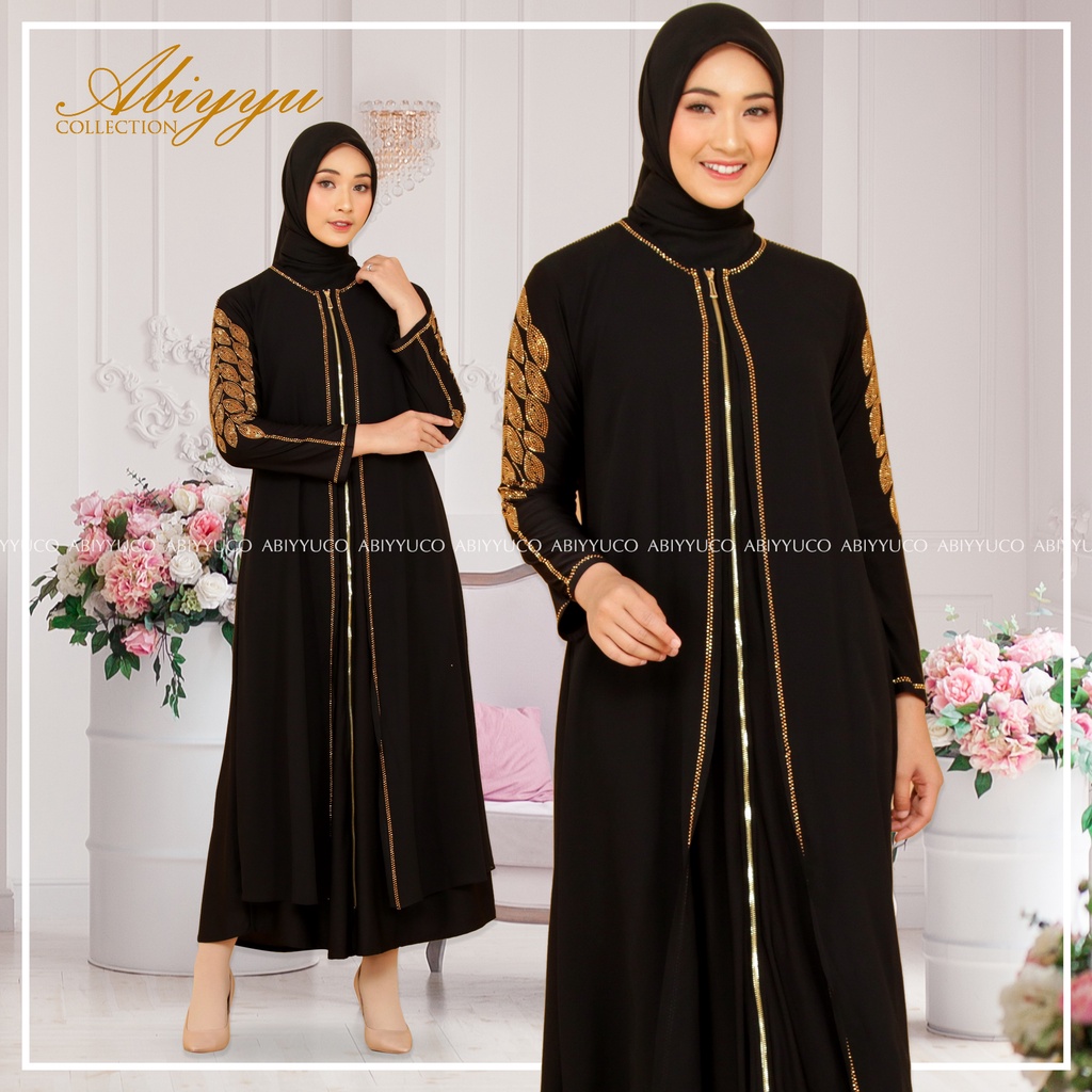 Abiyyuco TA9022 | Abaya Turki Ashanty Busui Gamis Turkey Termewah Hitam, Putih, Warna Warni Terbaru 2023 Turky Resleting Depan