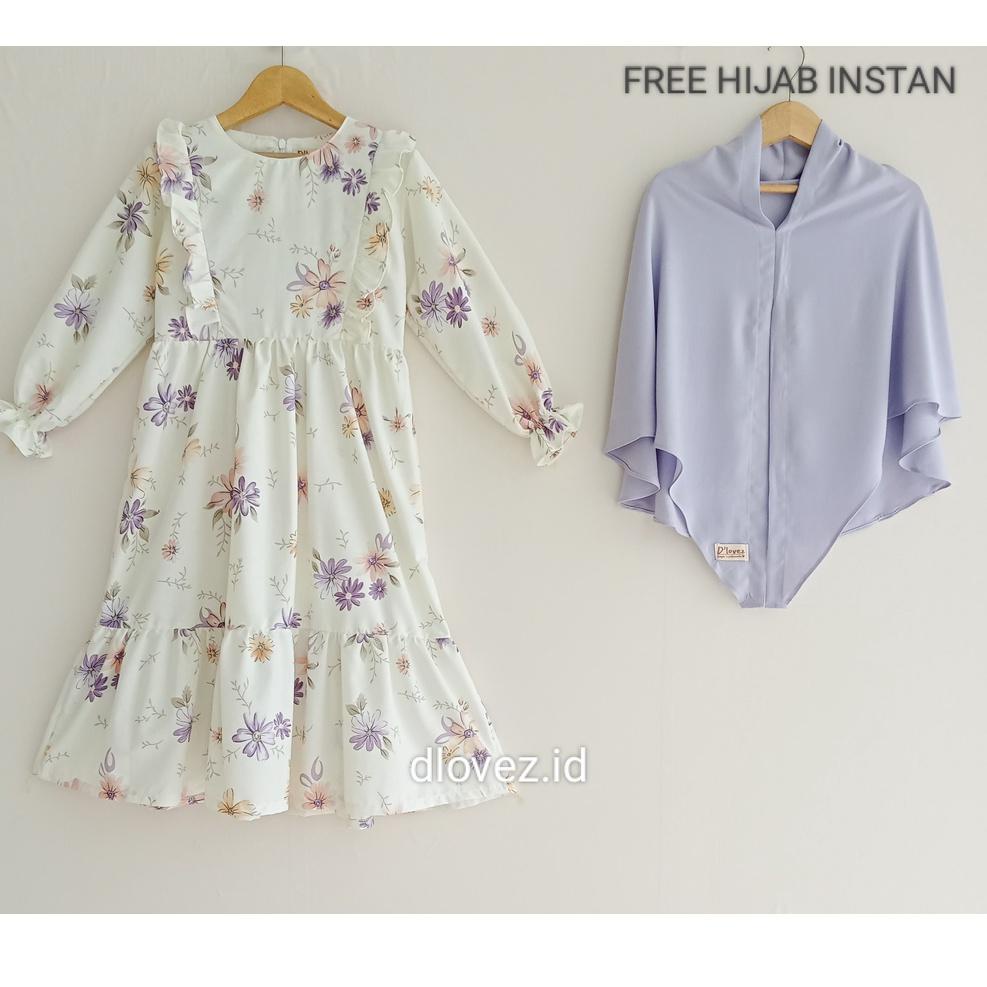 HARGA TERMURAAH Set Gamis Anak Free Hijab Instan (1 - 8 Tahun) Kaira Set Gamis Dress