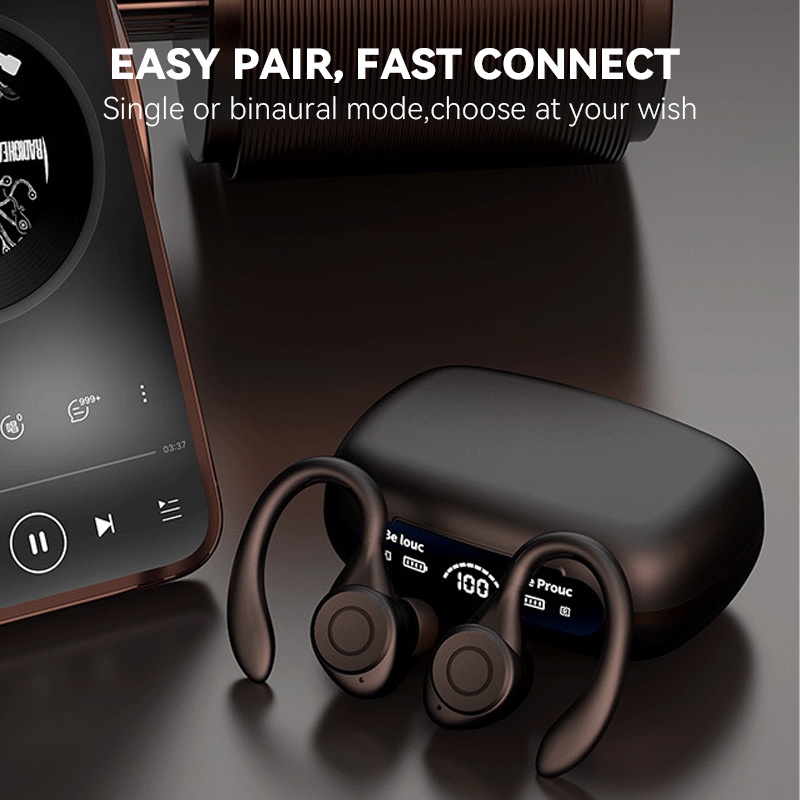 GOONE Earphone Sport Gantung Telinga Olahraga Wireless Bluetooth Open Ear Headset 5.3 TWS Layar LED Kualitas Suara HiFi Noise Reduction Desain Ergonomis