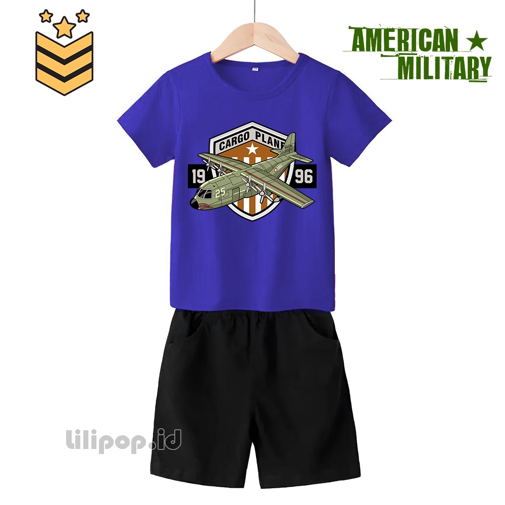 Baju Anak Stelan Kaos 3/4  bomb plane military Cowok Cewek  Usia 2 - 7 Tahun Celana Pendek Harian