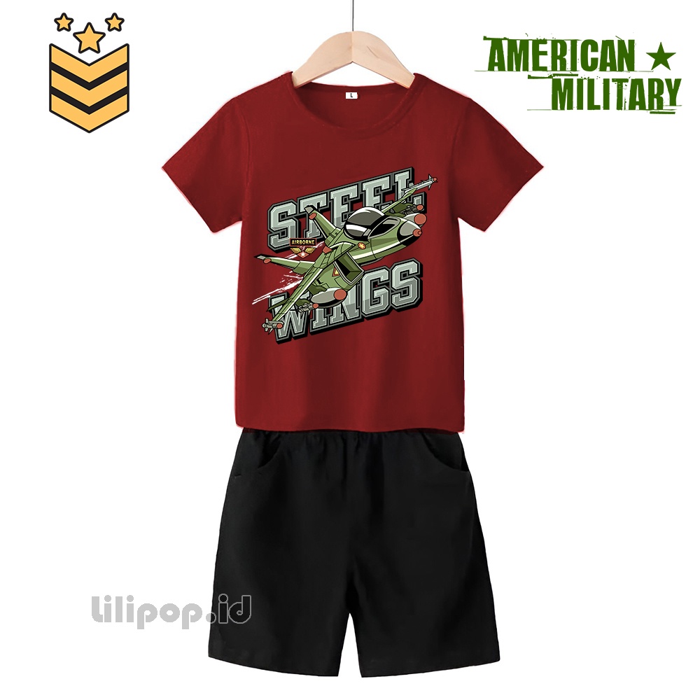 Baju Anak Stelan Kaos 3/4 jet air Cowok Cewek  Usia 2 - 7 Tahun Celana Pendek Harian