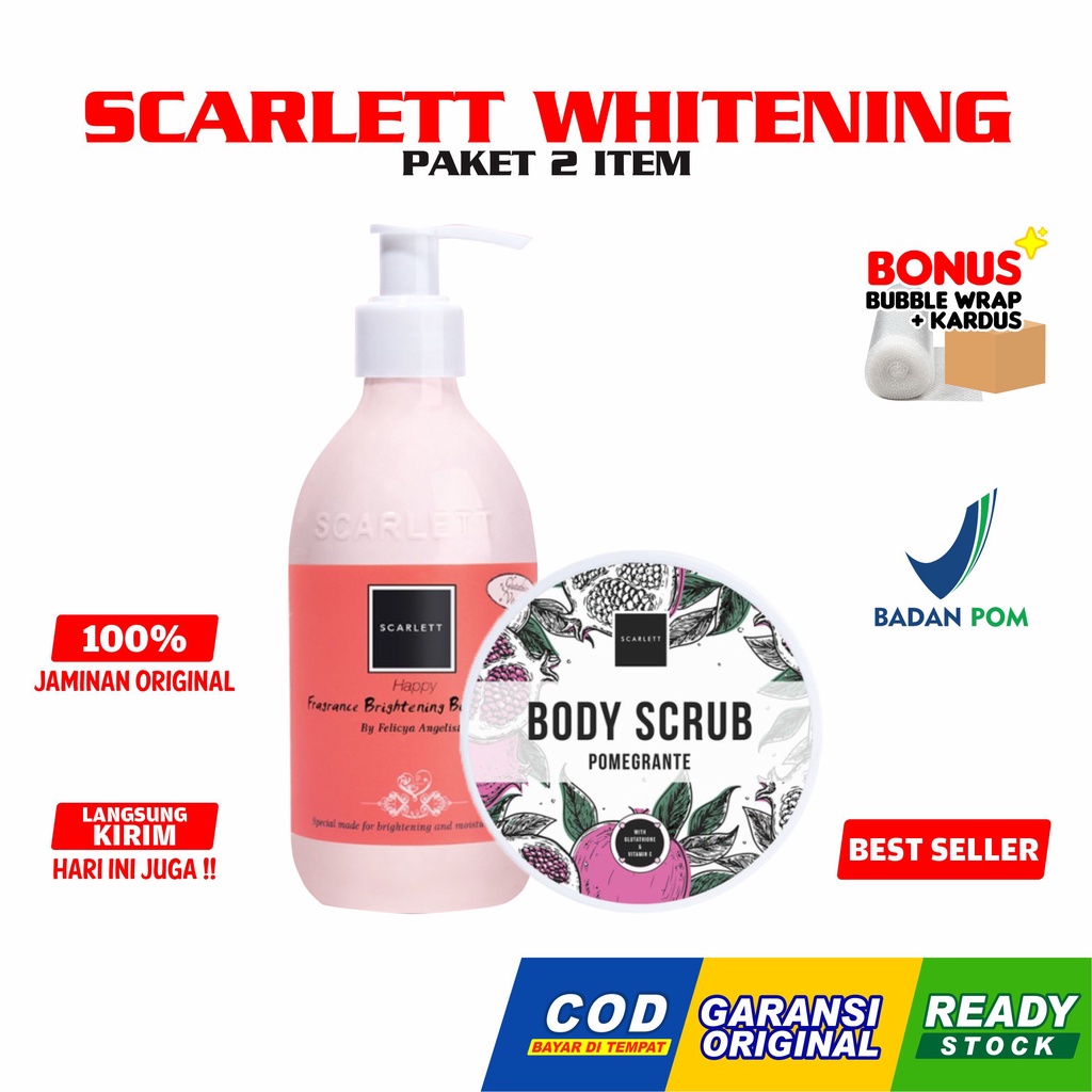 Scarlett Whitening Paket 2 Item | Facialwash Serum Toner Sabun Mandi Lulur Body Cream Body Serum Original BPOM by Felicia Angelista