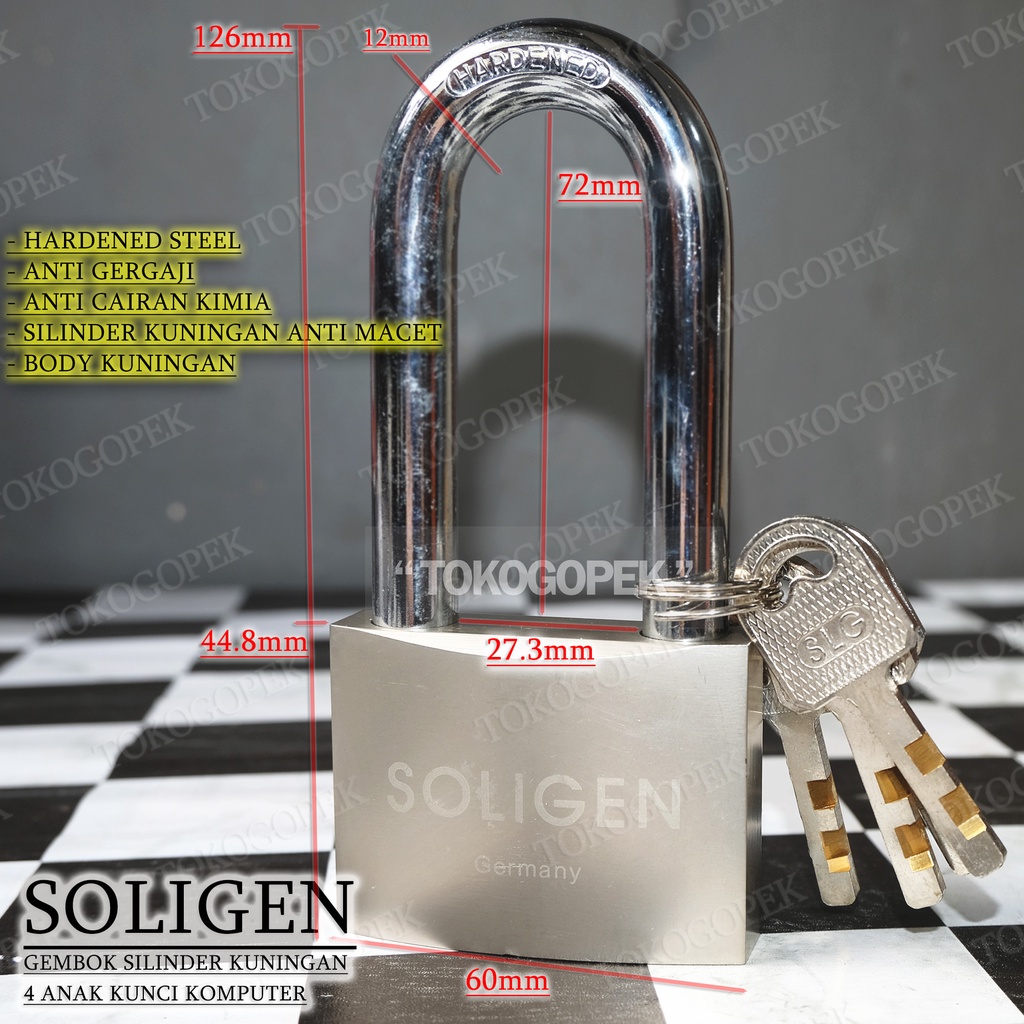 SOLIGEN GEMBOK ANTI MALING 60mm SILINDER KUNINGAN ANTI KIMIA GERGAJI