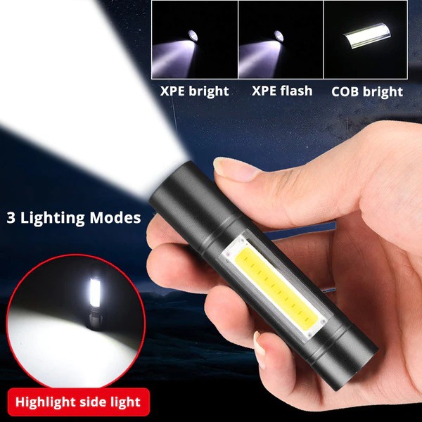 JONCELY Senter LED Mini Flashlight Bright USB Recharge XPE+COB - JY031 - Black