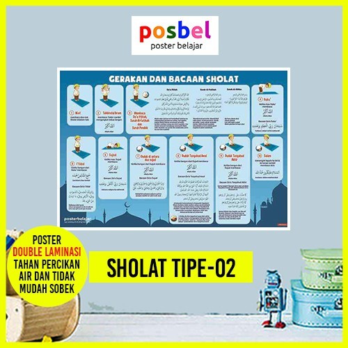 ARRH CARA ANAK SHOLAT POSTER BACAAN BELAJAR 02 LAMINASI DAN GLOSSY TAT