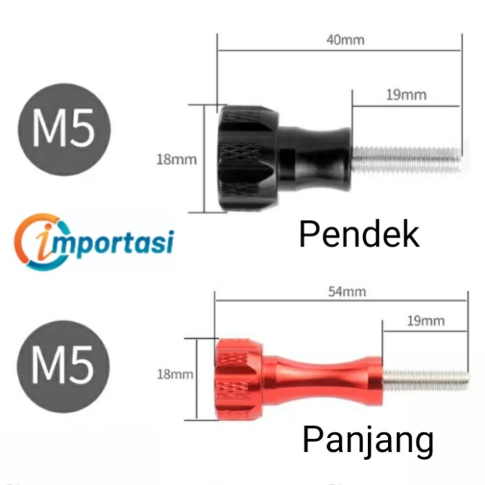 Baut Almununium Gopro Insta360 Osmo Bolt Thumb Screw M5 Panjang Pendek