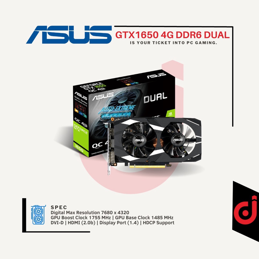Vga ASUS Dual Geforce GTX 1650 OC 4GB DDR6 card