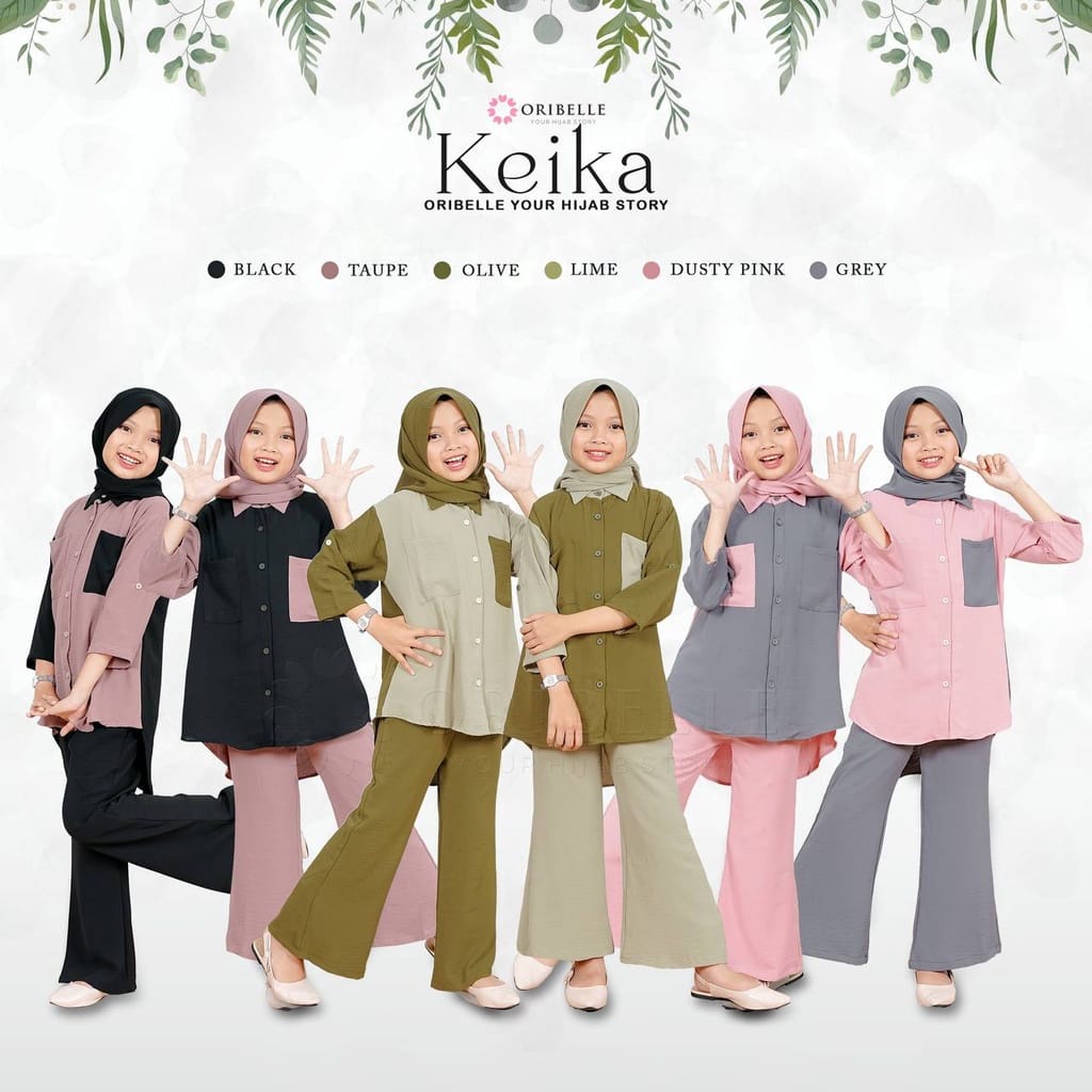 Setelan Anak Perempuan 10-12 Tahun Alexa Set Sage Olive Plus Hijab Baju Setelan Anak Celana Panjang Keika Oribelle One Set Crinkle