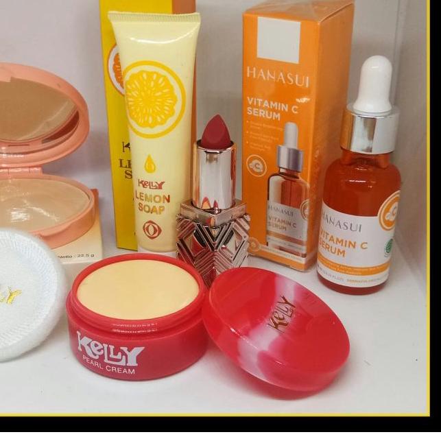 ✲ Paket Kecantikan 5IN1 - Bedak Padat Kelly - Kelly Lemon Soap - Kelly Pearl Cream - Hanasui Vit C S