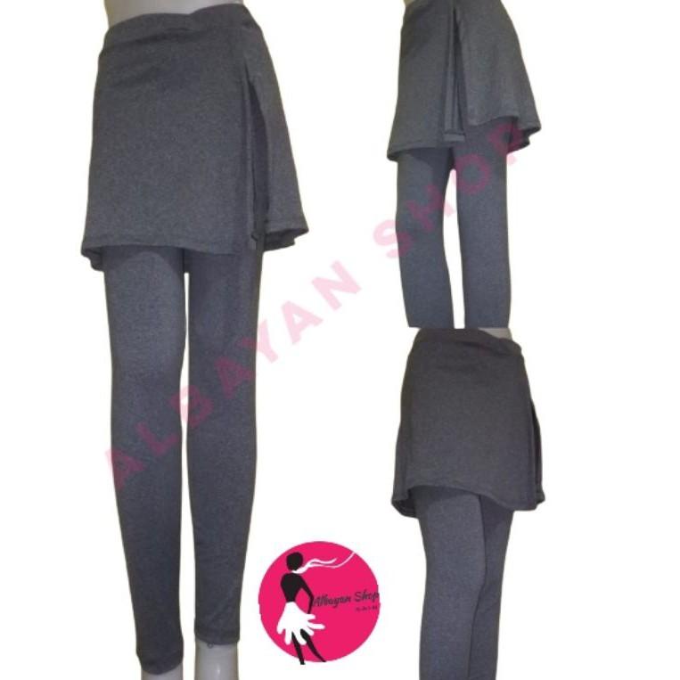 TERLARIS Celana rok senam laging belah samping abu