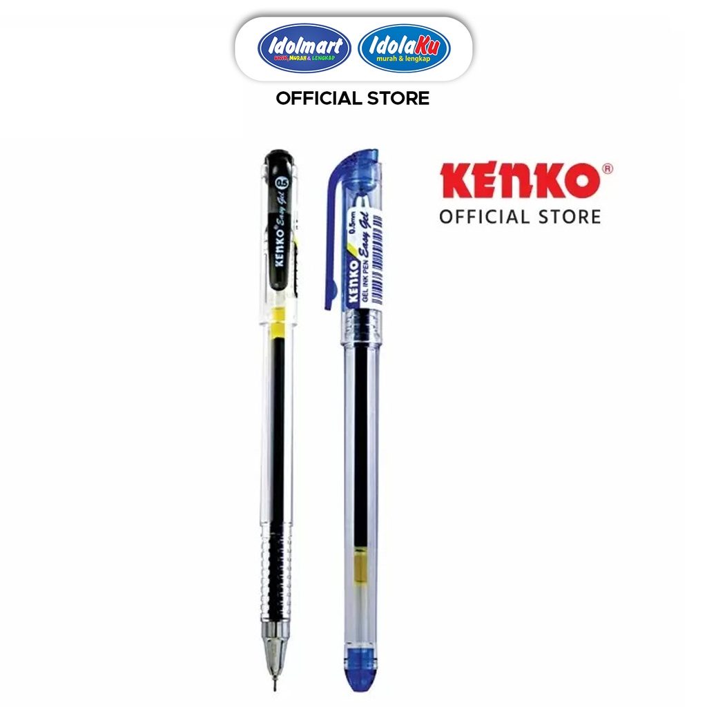 IDOLMART Pulpen Gel Kenko Easy Gel isi 3pcs 0.5mm / Hitam &amp; Biru Surabaya