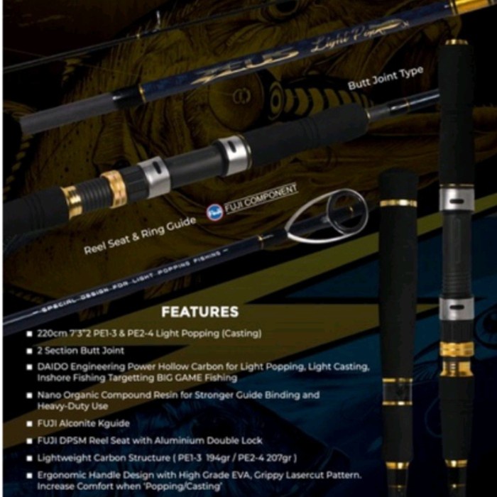 Terlaris Joran Daido Zeus Light Popping 732/220Cm