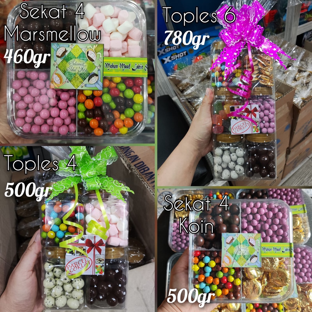 Paket coklat 4 susun hampers parcel lebaran 6 susun toples sekat 4 sekat 6 lagie choco ball mini war