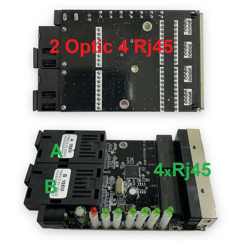 PCB Media Converter Fiber 2 FO SC Port 4 LAN Rj45 Optik Optical 6 SC 2 RJ45 Transceiver Ethernet Switch 4 Port dengan Adapter