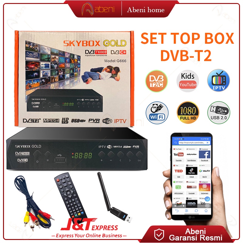 Abeni Set Top Box TV Digital DVB-T2 Receiver Penerima Siaran Full HD/ STB Wifi Bisa Youtube