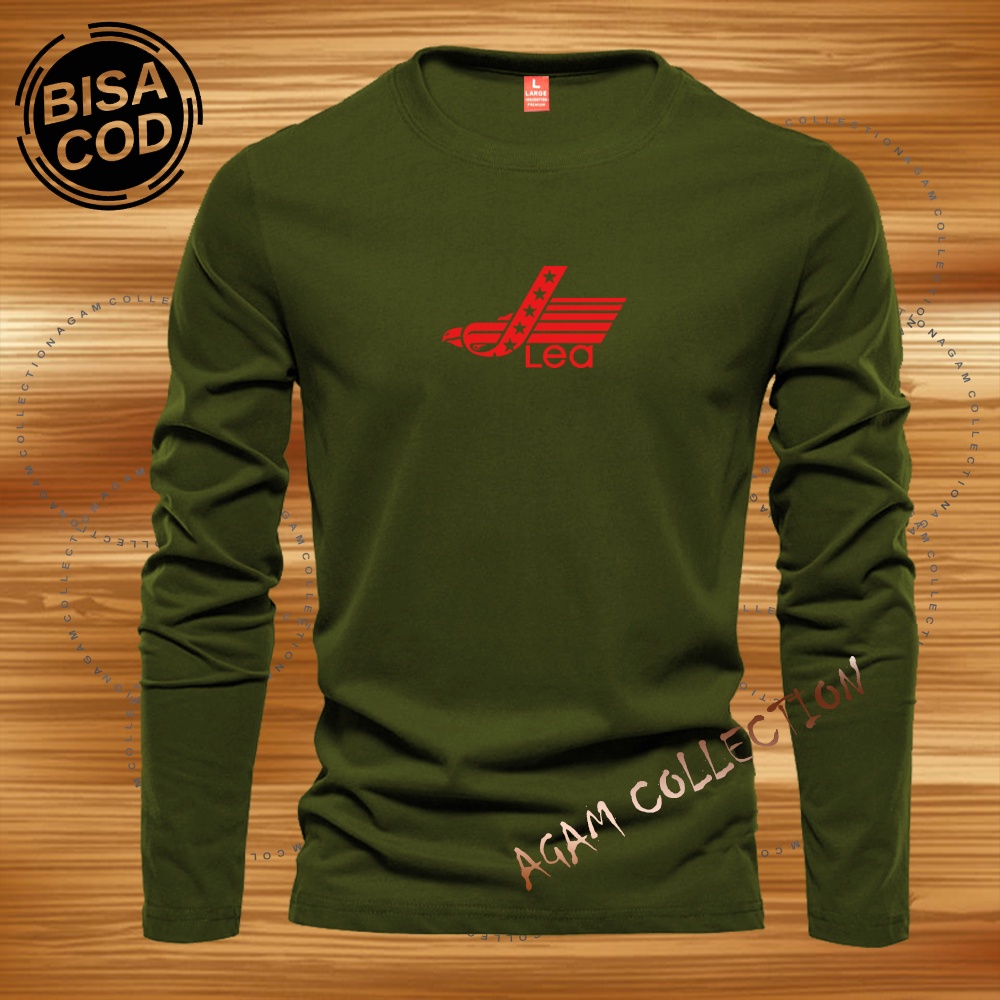 Agam Collection Baju Kaos Distro Le4 Text Merah Lengan Panjang Premium Quality Kaos Pria Keren Kaos Cewek/Cowok